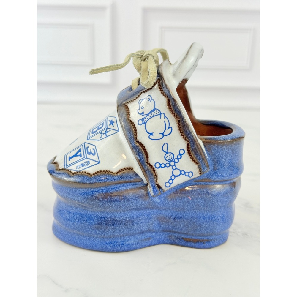 VTG Terracotta Baby Shoe Planter Stamped "The Clay Cobbler" 4 1/2" Tall